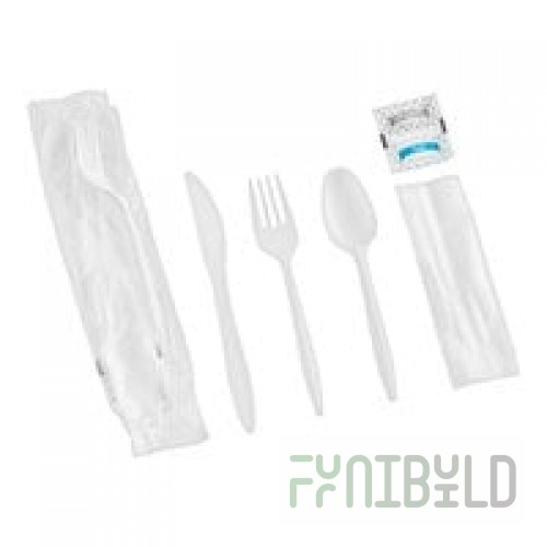 Choice Medium Weight Black Wrapped Polypropylene Plastic Cutlery Set with Napkin and Salt and Pepper Packets - 500/Case