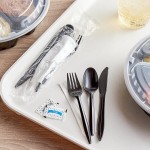 Choice Medium Weight Black Wrapped Polypropylene Plastic Cutlery Set with Napkin and Salt and Pepper Packets - 500/Case