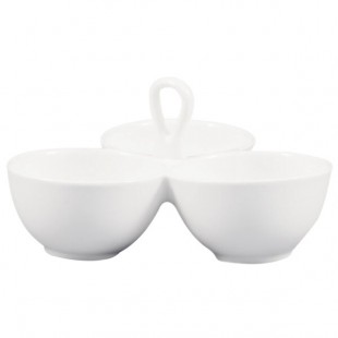 CAC COL-40 White Three Bowl Tasting Dish with Handle 8 CAC COL-40 White Three Bowl Tasting Dish with Handle 8