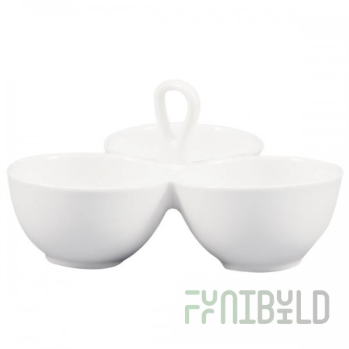 CAC COL-40 White Three Bowl Tasting Dish with Handle 8