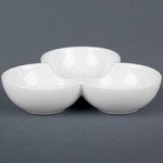 CAC COL-40 White Three Bowl Tasting Dish with Handle 8 CAC COL-40 White Three Bowl Tasting Dish with Handle 8