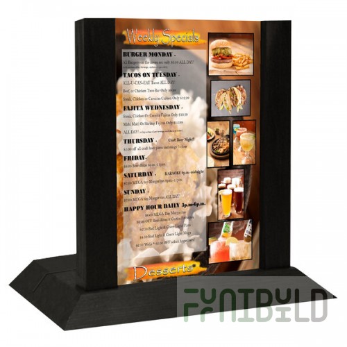 Menu Solutions WDAFR-A Black Wood Menu Holder / Tent with 4