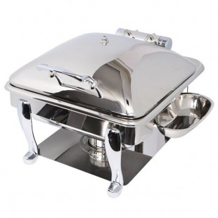 Eastern Tabletop 3964S Crown 4 Qt. Stainless Steel Square Induction / Traditional Chafer with Freedom Stand and Hinged Dome Cover