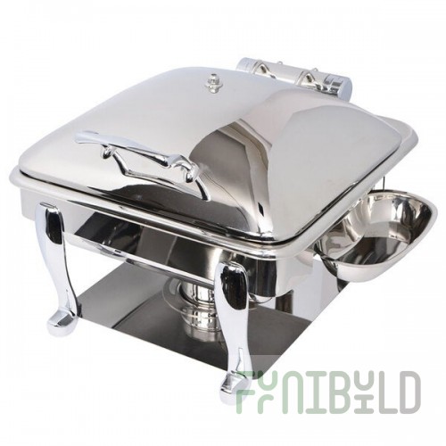 Eastern Tabletop 3964S Crown 4 Qt. Stainless Steel Square Induction / Traditional Chafer with Freedom Stand and Hinged Dome Cover