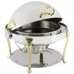 Bon Chef 17040 Elite Rectangle 8 Qt. Dripless Stainless Steel with Brass Accents Roll Top Chafer with Renaissance Legs Bon Chef 17040 Elite Rectangle 8 Qt. Dripless Stainless Steel with Brass Accents Roll Top Chafer with Renaissance Legs