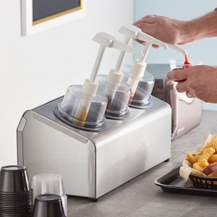 Steril-Sil 30 oz. 3-Compartment Stainless Steel Condiment Dispenser Kit with Gray Cylinders and Dome Top Pump Lids Steril-Sil 30 oz. 3-Compartment Stainless Steel Condiment Dispenser Kit with Gray Cylinders and Dome Top Pump Lids