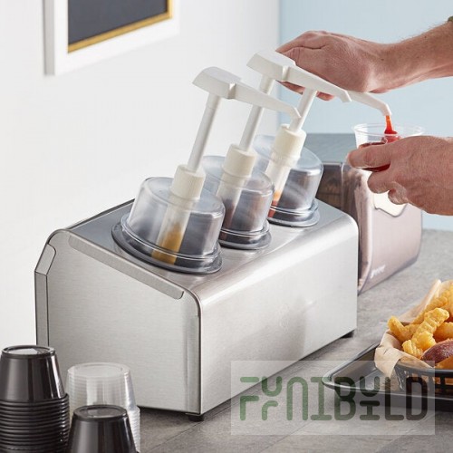 Steril-Sil 30 oz. 3-Compartment Stainless Steel Condiment Dispenser Kit with Gray Cylinders and Dome Top Pump Lids