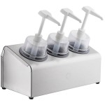 Steril-Sil 30 oz. 3-Compartment Stainless Steel Condiment Dispenser Kit with Gray Cylinders and Dome Top Pump Lids