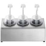 Steril-Sil 30 oz. 3-Compartment Stainless Steel Condiment Dispenser Kit with Gray Cylinders and Dome Top Pump Lids