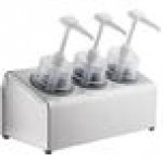 Steril-Sil 30 oz. 3-Compartment Stainless Steel Condiment Dispenser Kit with Gray Cylinders and Dome Top Pump Lids