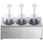 Steril-Sil 30 oz. 3-Compartment Stainless Steel Condiment Dispenser Kit with Gray Cylinders and Dome Top Pump Lids