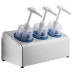 Steril-Sil 30 oz. 3-Compartment Stainless Steel Condiment Dispenser Kit with Gray Cylinders and Dome Top Pump Lids