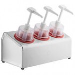 Steril-Sil 30 oz. 3-Compartment Stainless Steel Condiment Dispenser Kit with Gray Cylinders and Dome Top Pump Lids
