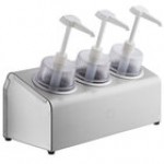 Steril-Sil 30 oz. 3-Compartment Stainless Steel Condiment Dispenser Kit with Gray Cylinders and Dome Top Pump Lids