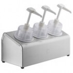 Steril-Sil 30 oz. 3-Compartment Stainless Steel Condiment Dispenser Kit with Gray Cylinders and Dome Top Pump Lids