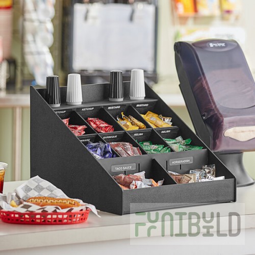 ServSense Black 12-Section Countertop Condiment Organizer - 16