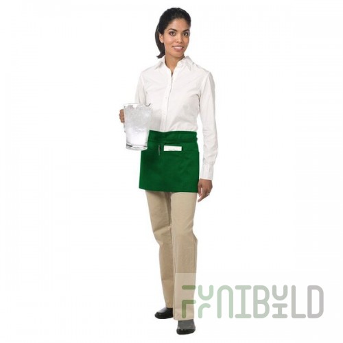 Chef Revival Kelly Green Poly-Cotton Customizable Waist Apron with 3 Pockets - 12