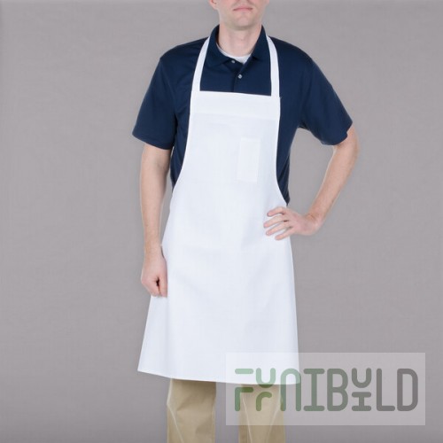 Chef Revival White Poly-Cotton Economy Customizable Bib Apron with 1 Pocket - 34