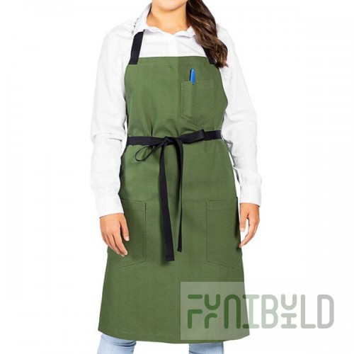Uncommon Chef 3116 Sea Green Customizable 100% Cotton Canvas Aura Bib Apron with Black Webbing and 3 Pockets - 34