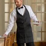 Choice Black and White Pinstripe Poly-Cotton Adjustable Tuxedo Apron with 2 Pockets - 32