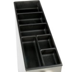 Servend 2741001 CD3A-C Stainless Steel 3-Slot Vertical 12 - 46 oz. Countertop Cup Dispenser Cabinet with Top Condiment Organizer