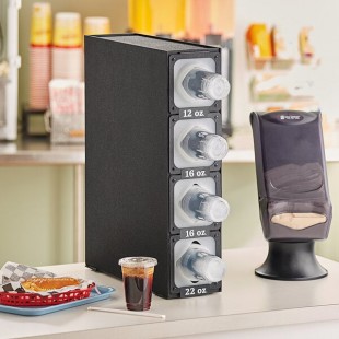 KleanTake by ServSense Black Countertop Slim Cup Dispenser Cabinet with 6 Fast-Changing Gaskets - 4 Slot KleanTake by ServSense Black Countertop Slim Cup Dispenser Cabinet with 6 Fast-Changing Gaskets - 4 Slot