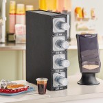KleanTake by ServSense Black Countertop Slim Cup Dispenser Cabinet with 6 Fast-Changing Gaskets - 4 Slot