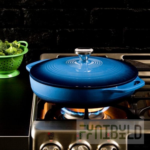 Lodge EC3CC33 3.6 Qt. Caribbean Blue Enameled Cast Iron Casserole Dish with Cover