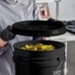BWAY 5 Gallon Black Round Pail Cover with Tear Skirt and Gasket - 10/Case BWAY 5 Gallon Black Round Pail Cover with Tear Skirt and Gasket - 10/Case
