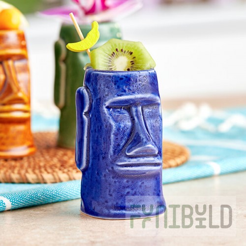 Acopa 2.5 oz. Blue Ceramic Tiki Mug / Shot Glass - 12/Case