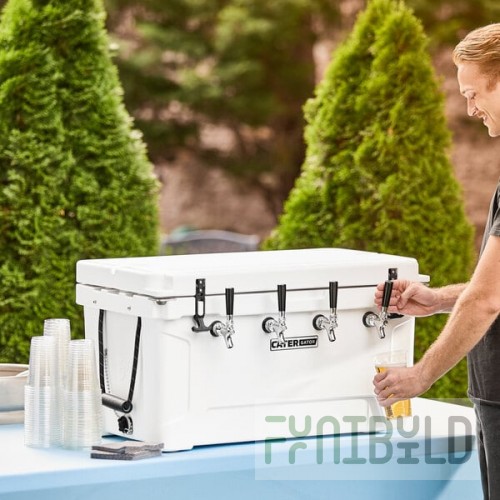 CaterGator JB65WH4 White 4 Faucet 68 Qt. Insulated Jockey Box with 79 ft. Coils
