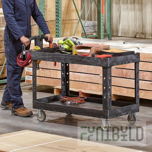 Rubbermaid® FG454600BLA BRUTE Black Large Lipped Two Lipped Shelf Utility Cart with Ergonomic Handle