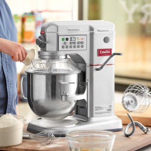 Estella EMIX8G Silver 8 Qt. Programmable Bowl Lift Countertop Mixer with Guard & Standard Accessories - 120V, 4/5 hp