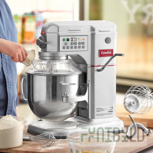 Estella EMIX8G Silver 8 Qt. Programmable Bowl Lift Countertop Mixer with Guard & Standard Accessories - 120V, 4/5 hp