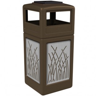 Commercial Zone 733016299 42 Gallon Brown Square Trash Can with Stainless Steel Reed Panels and Ashtray Lid Commercial Zone 733016299 42 Gallon Brown Square Trash Can with Stainless Steel Reed Panels and Ashtray Lid