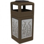 Commercial Zone 733016299 42 Gallon Brown Square Trash Can with Stainless Steel Reed Panels and Ashtray Lid Commercial Zone 733016299 42 Gallon Brown Square Trash Can with Stainless Steel Reed Panels and Ashtray Lid