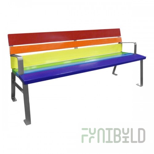 Paris Site Furnishings 6' Pride Rainbow Steel Park Bench 70