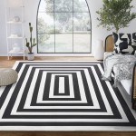 Abani Parker Collection 4' x 6' Cream / Black Modern Rectangle Striped Area Rug Abani Parker Collection 4' x 6' Cream / Black Modern Rectangle Striped Area Rug