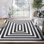 Abani Parker Collection 4' x 6' Cream / Black Modern Rectangle Striped Area Rug Abani Parker Collection 4' x 6' Cream / Black Modern Rectangle Striped Area Rug