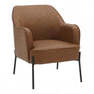 LumiSource Daniella Camel Faux Leather Accent Arm Chair with Black Metal Frame