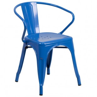 Flash Furniture CH-31270-BL-GG Blue Stackable Galvanized Steel Chair with Arms, Vertical Slat Back, and Drain Hole Seat Flash Furniture CH-31270-BL-GG Blue Stackable Galvanized Steel Chair with Arms, Vertical Slat Back, and Drain Hole Seat