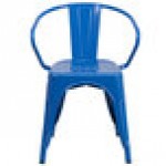 Flash Furniture CH-31270-BL-GG Blue Stackable Galvanized Steel Chair with Arms, Vertical Slat Back, and Drain Hole Seat