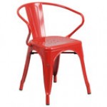 Flash Furniture CH-31270-BL-GG Blue Stackable Galvanized Steel Chair with Arms, Vertical Slat Back, and Drain Hole Seat