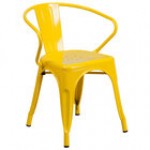 Flash Furniture CH-31270-BL-GG Blue Stackable Galvanized Steel Chair with Arms, Vertical Slat Back, and Drain Hole Seat