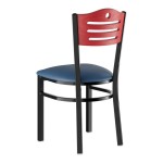 Lancaster Table & Seating Black Finish Side Chair with Navy Vinyl Seat and Mahogany Wood Back - Assembled Lancaster Table & Seating Black Finish Side Chair with Navy Vinyl Seat and Mahogany Wood Back - Assembled