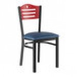 Lancaster Table & Seating Black Finish Side Chair with Navy Vinyl Seat and Mahogany Wood Back - Assembled Lancaster Table & Seating Black Finish Side Chair with Navy Vinyl Seat and Mahogany Wood Back - Assembled