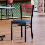 Lancaster Table & Seating Black Finish Side Chair with Navy Vinyl Seat and Mahogany Wood Back - Assembled Lancaster Table & Seating Black Finish Side Chair with Navy Vinyl Seat and Mahogany Wood Back - Assembled
