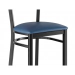 Lancaster Table & Seating Black Finish Side Chair with Navy Vinyl Seat and Mahogany Wood Back - Assembled Lancaster Table & Seating Black Finish Side Chair with Navy Vinyl Seat and Mahogany Wood Back - Assembled
