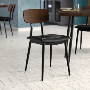 Lancaster Table & Seating Mid-Century Black Chair with Black Vinyl Padded Seat and Espresso Wood Backrest - Assembled Lancaster Table & Seating Mid-Century Black Chair with Black Vinyl Padded Seat and Espresso Wood Backrest - Assembled