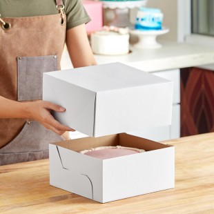 Wilton 10'' x 10'' x 5'' White Corrugated 2-Piece Cake / Bakery Box - 2/Pack